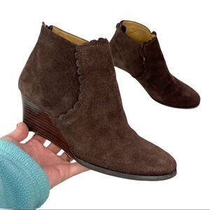 Jack Rogers Wedge Ankle Bootie Emery Dark Espresso Scalloped Trim Suede Size 6